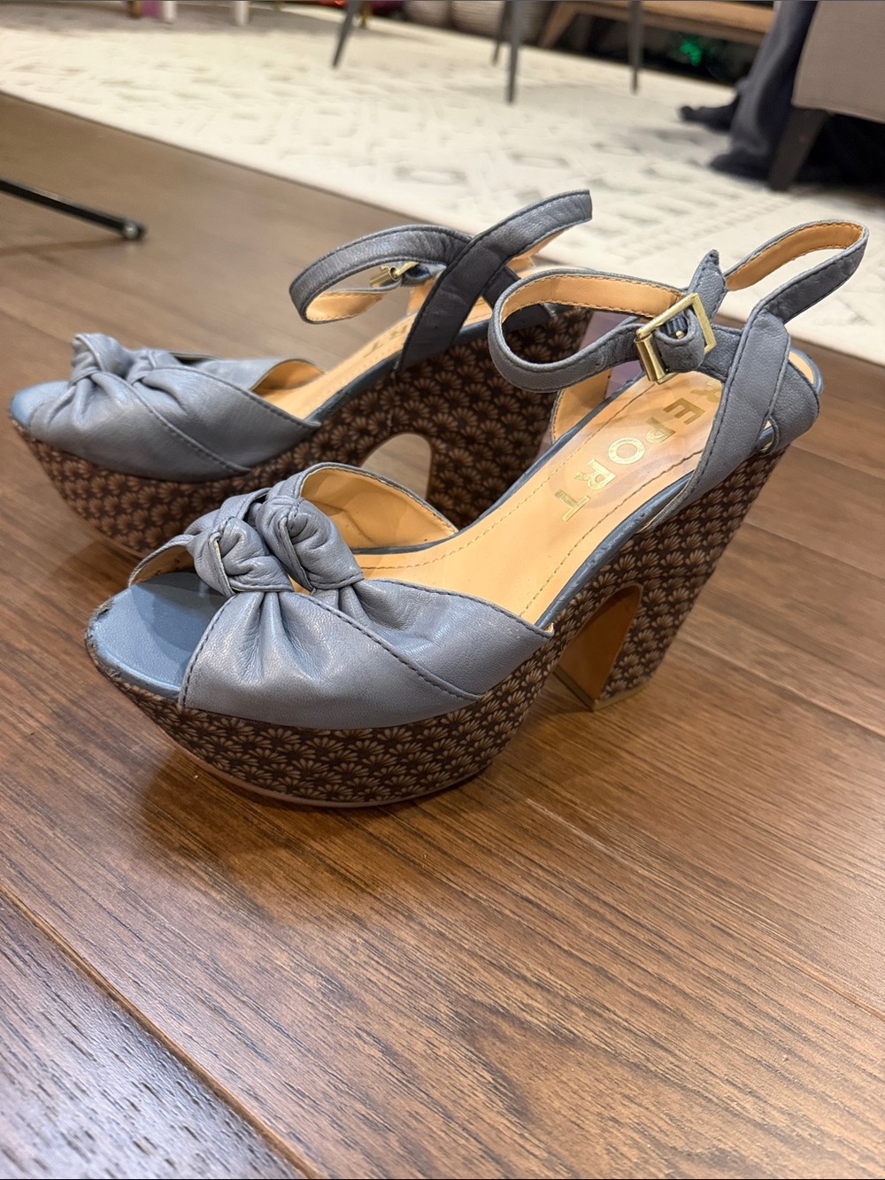 Report Platform Denim Blue Slingback Wedges Size 8 - C61-002